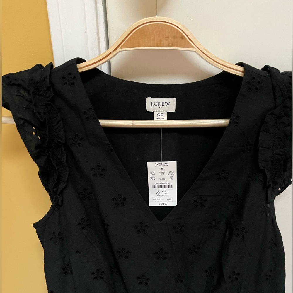 J. Crew 00/XXS Black Eyelet Fully Lined Sleeveless Midi Dress - Picture 2 of 11